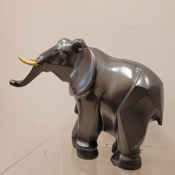 Image 1 of Vintage Art Deco metalen olifant sculptuur Babbitt, Frankrijk