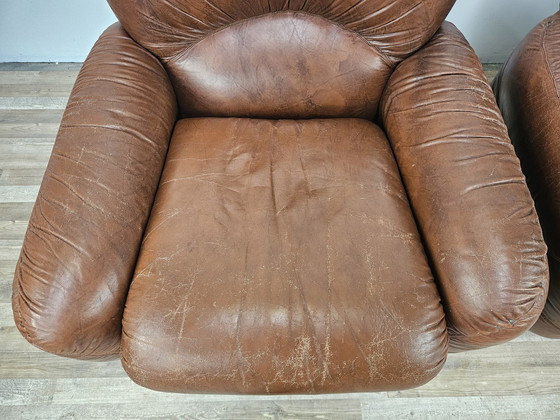 Image 1 of Vintage Bruine Leren Fauteuils