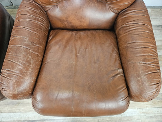 Image 1 of Vintage Bruine Leren Fauteuils