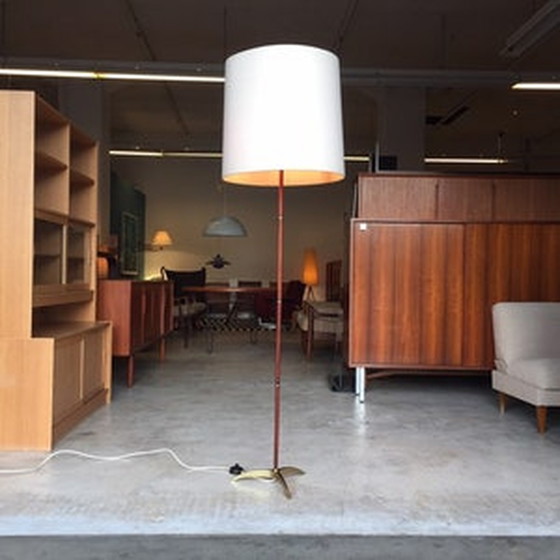 Image 1 of 50s XL Mid Century rozenhouten vloerlamp