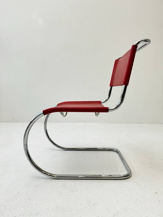 Image 1 of Mies Van Der Rohe S553L sledestoel in rood leer voor Thonet