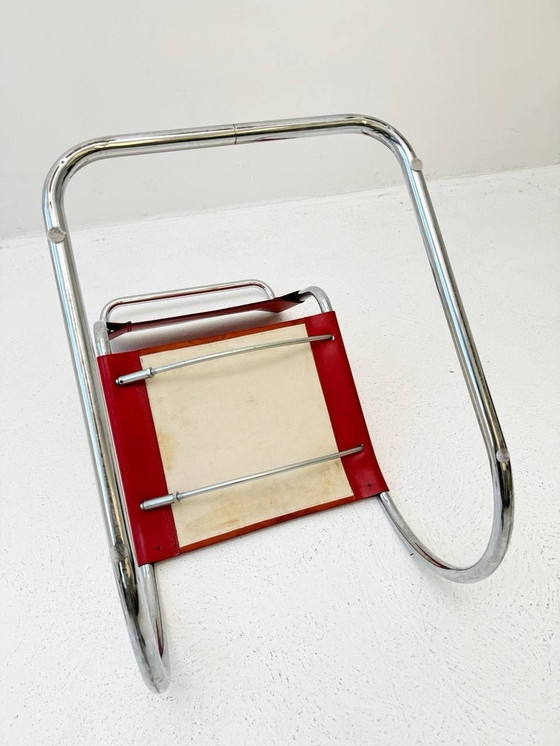 Image 1 of Mies Van Der Rohe S553L sledestoel in rood leer voor Thonet