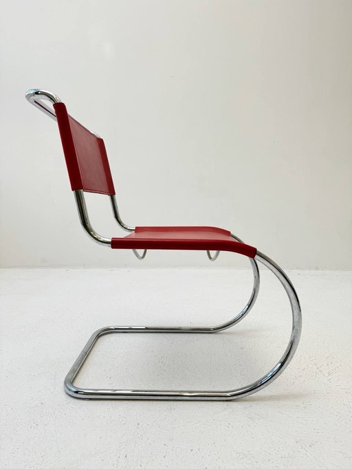 Mies Van Der Rohe S553L sledestoel in rood leer voor Thonet