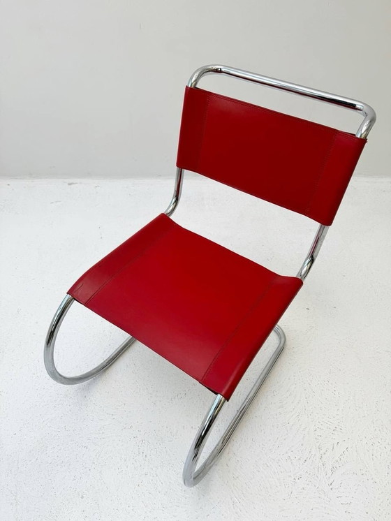 Image 1 of Mies Van Der Rohe S553L sledestoel in rood leer voor Thonet