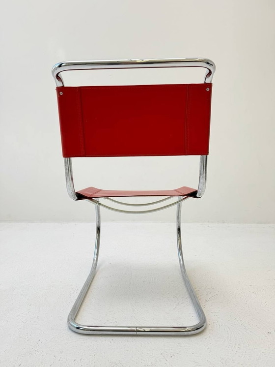 Image 1 of Mies Van Der Rohe S553L sledestoel in rood leer voor Thonet