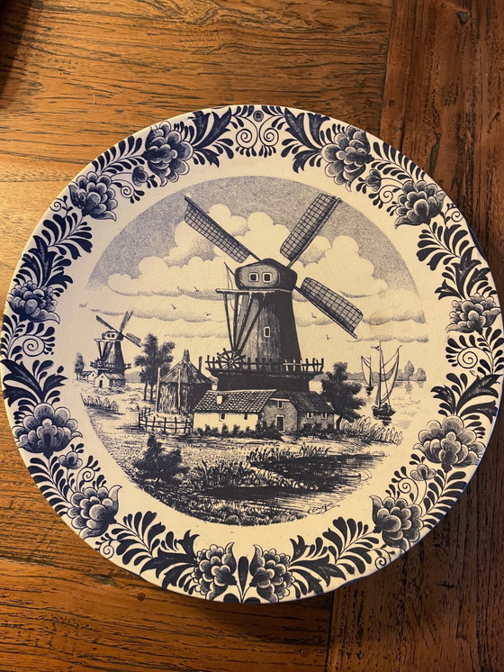 Image 1 of Handgeschilderd Delfs Blauw Bord 39 Cm 