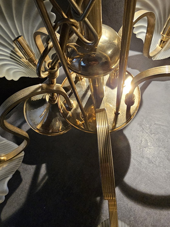 Image 1 of Messing Luster Met Frosted Glas Schelpen En Kelken