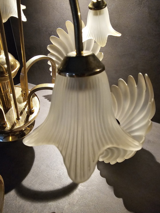 Image 1 of Messing Luster Met Frosted Glas Schelpen En Kelken