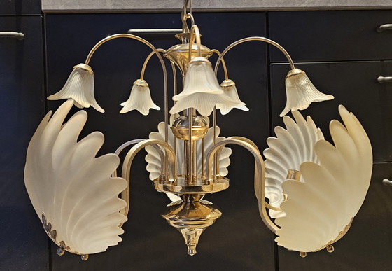 Image 1 of Messing Luster Met Frosted Glas Schelpen En Kelken