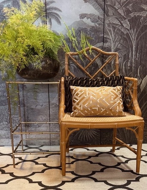 Image 1 of Chippendale Faux Bamboo Webbing Stoelen Jonathan Adler Hollywood Regency