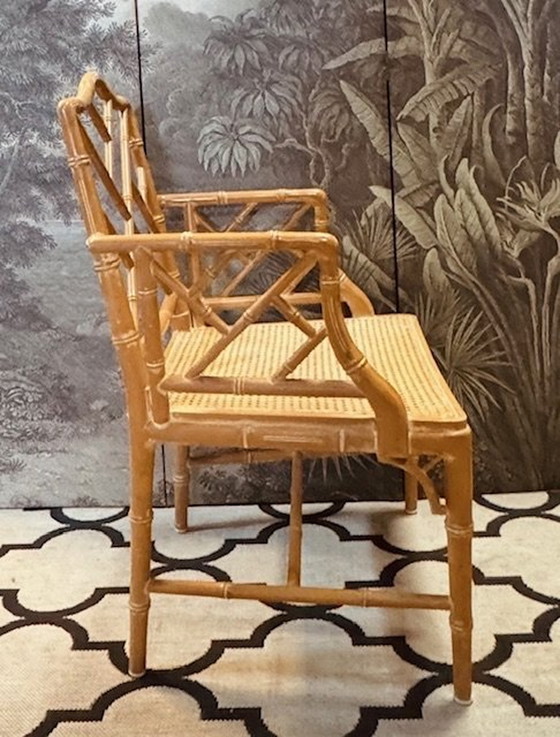 Image 1 of Chippendale Faux Bamboo Webbing Stoelen Jonathan Adler Hollywood Regency