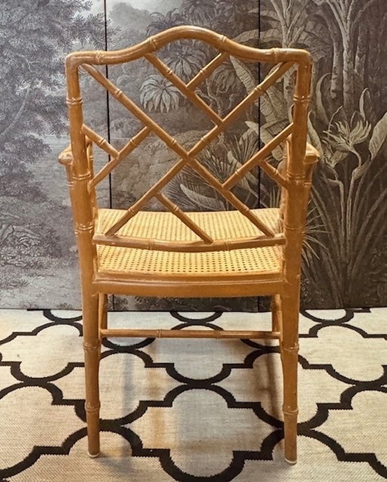 Image 1 of Chippendale Faux Bamboo Webbing Stoelen Jonathan Adler Hollywood Regency