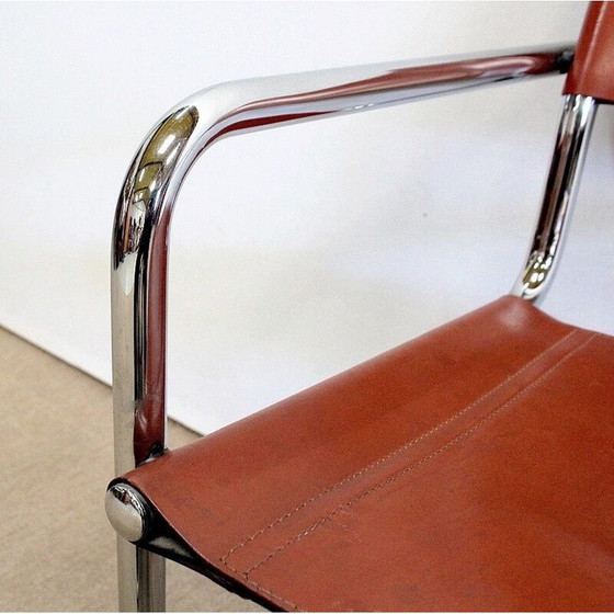 Image 1 of Set van 4 vintage leren en verchroomde metalen fauteuils van Matteo Grassi, 1960