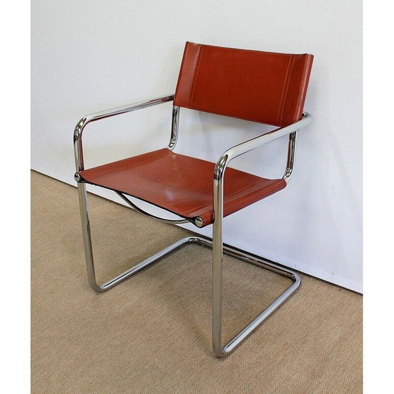 Image 1 of Set van 4 vintage leren en verchroomde metalen fauteuils van Matteo Grassi, 1960