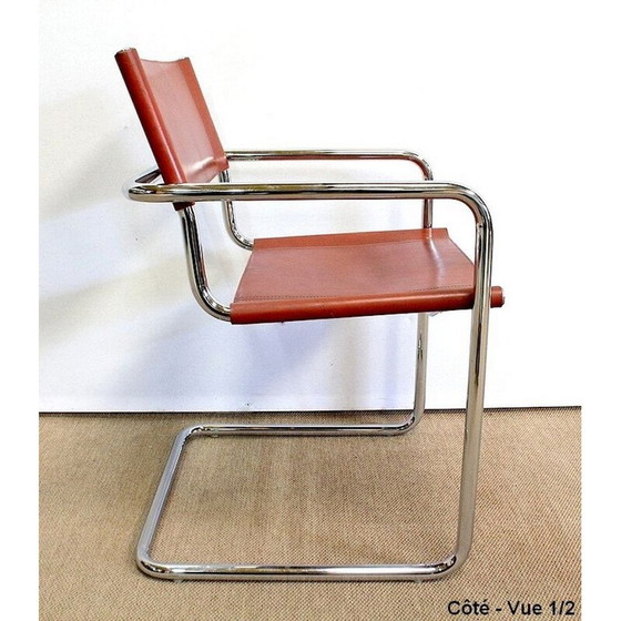 Image 1 of Set van 4 vintage leren en verchroomde metalen fauteuils van Matteo Grassi, 1960