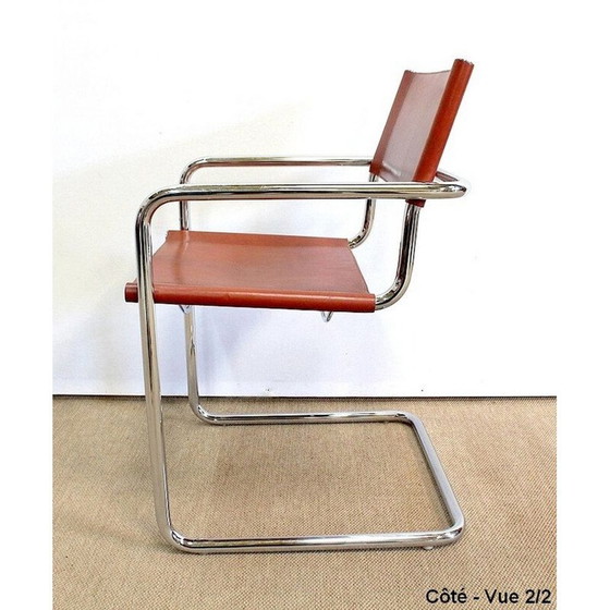 Image 1 of Set van 4 vintage leren en verchroomde metalen fauteuils van Matteo Grassi, 1960