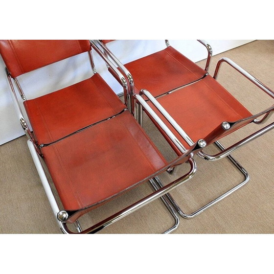 Image 1 of Set van 4 vintage leren en verchroomde metalen fauteuils van Matteo Grassi, 1960