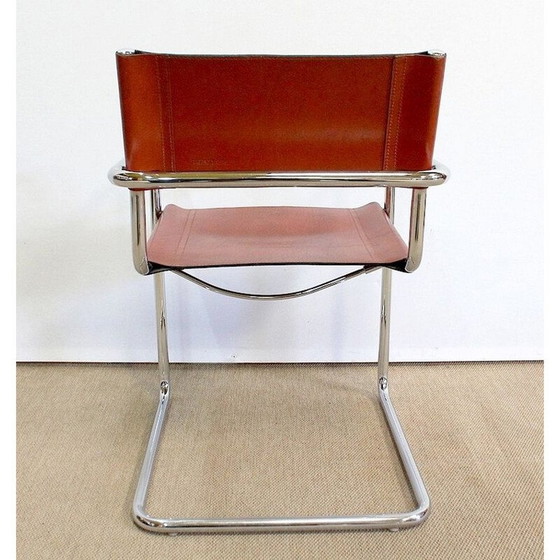 Image 1 of Set van 4 vintage leren en verchroomde metalen fauteuils van Matteo Grassi, 1960