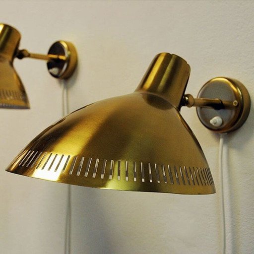 Paar vintage messing wandarmaturen van Hans Bergström voor Atelje Lyktan, Zweden 1960