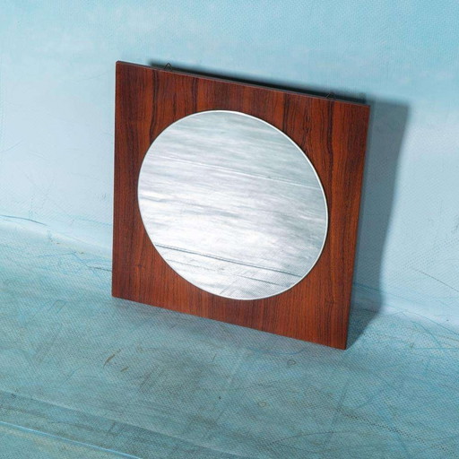 Space age houten wandspiegel cubistic minimalist mirror