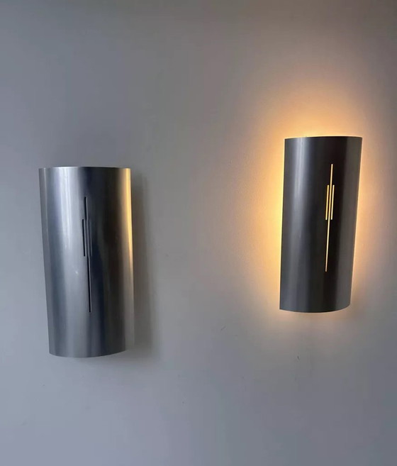 Image 1 of 2X Vintage wandlamp, Aluminium , Roland Jamois Frankrijk 1970