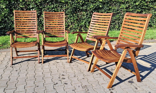 4 Teak Recliners, Inklapbaar