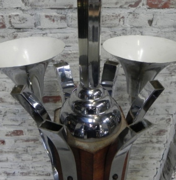 Image 1 of Grote Art Deco hanglamp met 6 verchroomde libellen