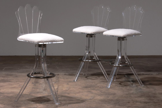 Image 1 of Plexiglas barkrukken van lucite en chrome draaibare barstoelen