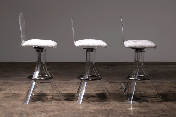 Image 1 of Plexiglas barkrukken van lucite en chrome draaibare barstoelen