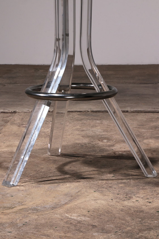 Image 1 of Plexiglas barkrukken van lucite en chrome draaibare barstoelen