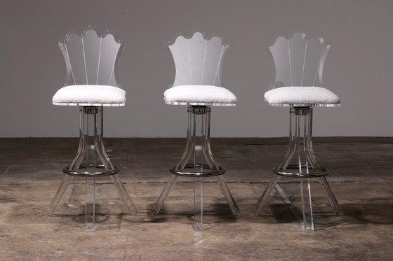 Image 1 of Plexiglas barkrukken van lucite en chrome draaibare barstoelen