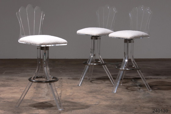 Image 1 of Plexiglas barkrukken van lucite en chrome draaibare barstoelen