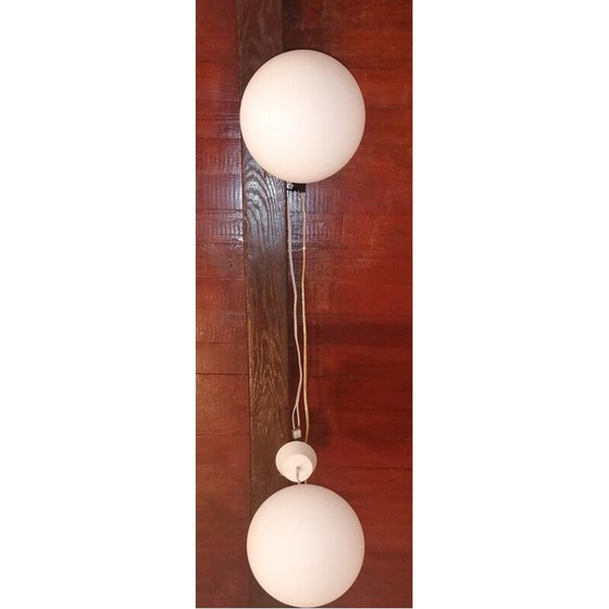 Image 1 of Paar vintage ''demi sphère'' opaline hanglampen, 1960