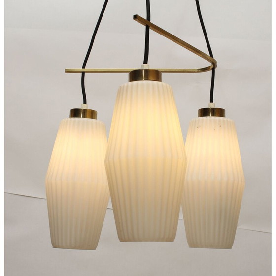 Image 1 of Italiaanse vintage plafondlamp in opaalglas en messing 1950
