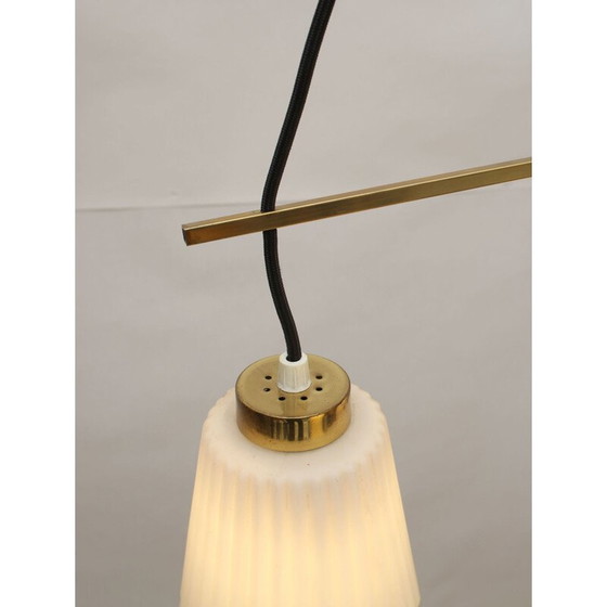 Image 1 of Italiaanse vintage plafondlamp in opaalglas en messing 1950