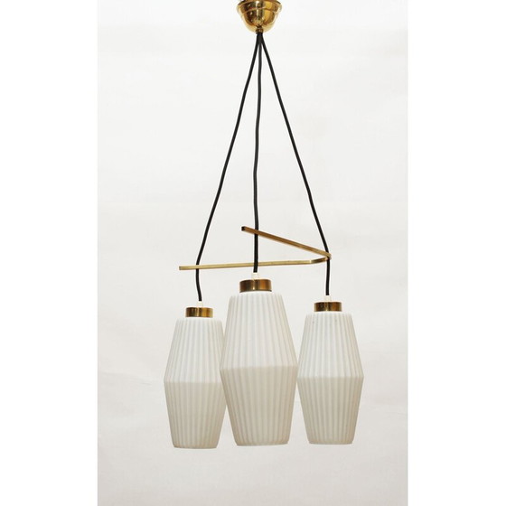 Image 1 of Italiaanse vintage plafondlamp in opaalglas en messing 1950