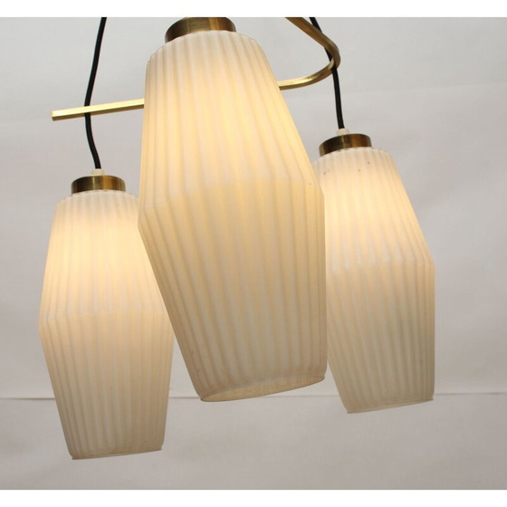 Image 1 of Italiaanse vintage plafondlamp in opaalglas en messing 1950