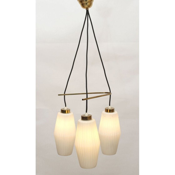 Image 1 of Italiaanse vintage plafondlamp in opaalglas en messing 1950