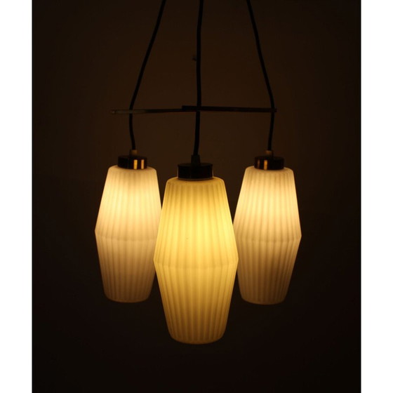 Image 1 of Italiaanse vintage plafondlamp in opaalglas en messing 1950