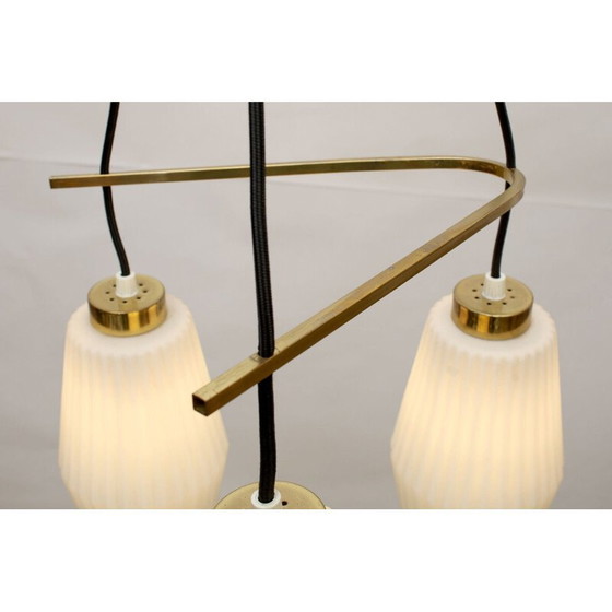 Image 1 of Italiaanse vintage plafondlamp in opaalglas en messing 1950