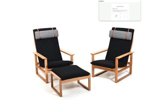 Image 1 of BM-2254 Sledestoelen en kruk van Børge Mogensen voor Fredericia, jaren 1960, set van 3