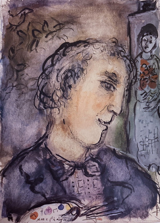 Image 1 of Marc Chagall “Autoportret, 1965”. Gesigneerd In De Plaat. 