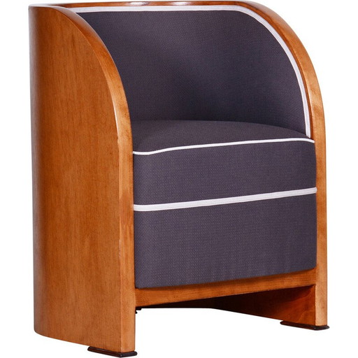 Vintage mahonie fineer en beuken massief houten fauteuil, Frankrijk 1940