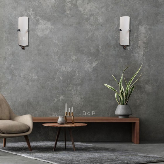 Image 1 of Paar vintage opaline wandlampen uit het ruimtetijdperk uit 1970