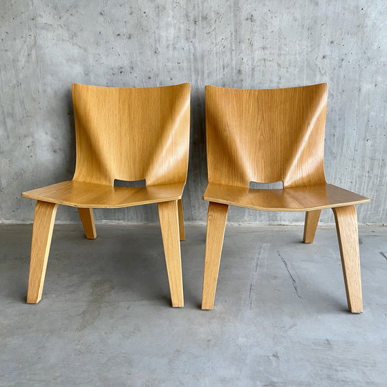 Image 1 of Plywood eiken design stoelen 1990