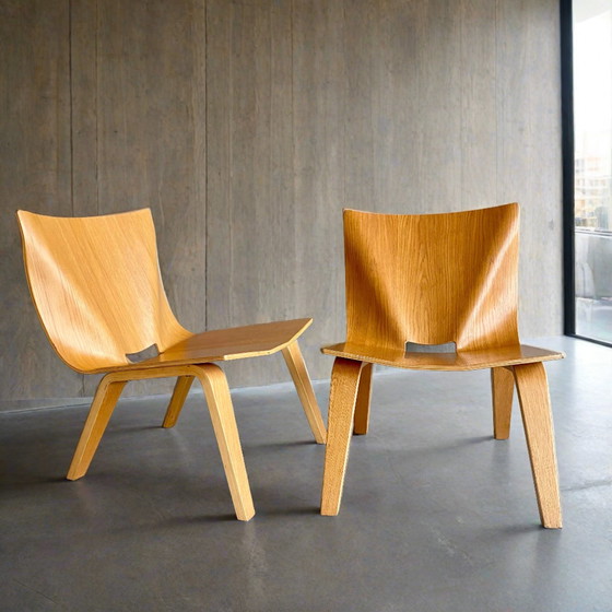 Image 1 of Plywood eiken design stoelen 1990