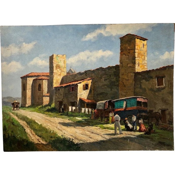 Image 1 of Olieverf op oud hout door Alfred Quertant, 1958