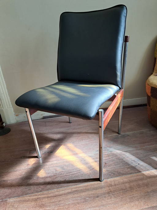 2x  Thereca Rosewood & metal eetkamerstoelen