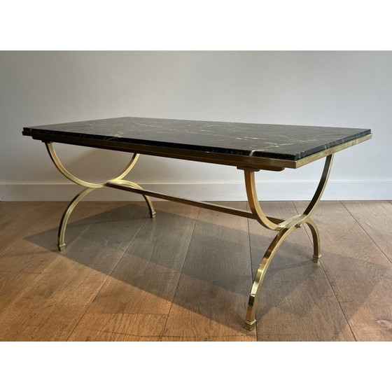 Image 1 of Vintage salontafel in messing en groen marmer voor Maison Jansen, Frankrijk 1940