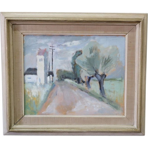 Scandinavisch vintage schilderij met moderne gouache door John Börén, Zweden 1950